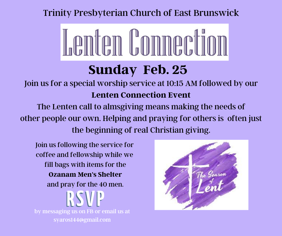 Join us for a special worship service at 10:15 AM followed by our Lenten Connection Event